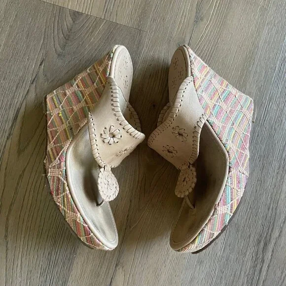 Jack Rogers Women's Colorful Woven Wedge Heel Leather Sandals 8 Resort! - Picture 7 of 9